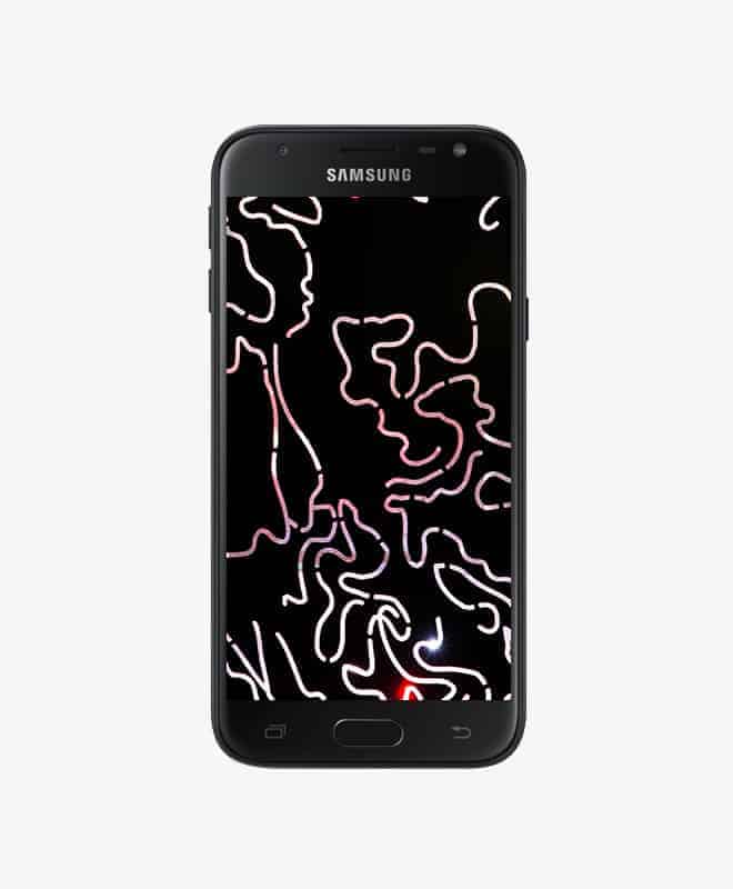 A Samsung smartphone, the Samsung Galaxy J3 2017.