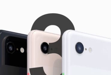 Three copies of the Google Pixel 3: Black, white and pink.